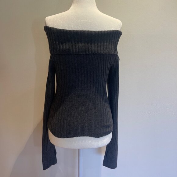 Motel Rocks Circe Knitted Bardot Jumper in Dark Charcoal - Size XS - Picture 3 of 5